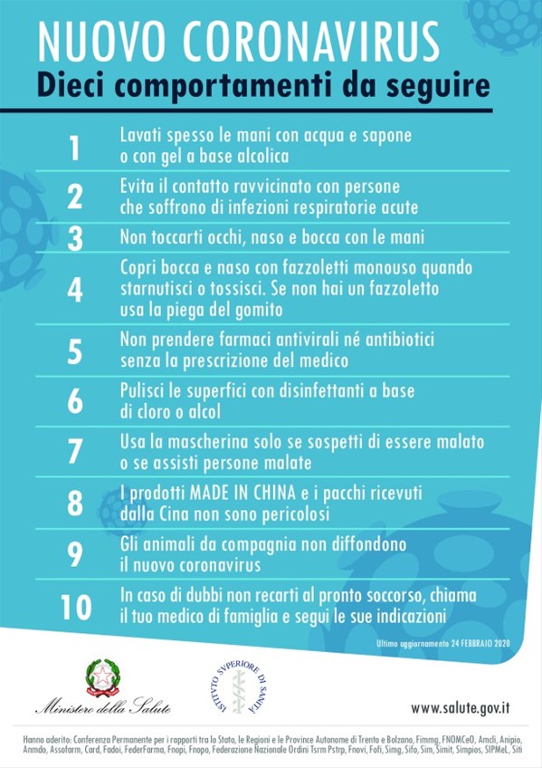 Nuovo coronavirus - Dieci comportamenti da seguire